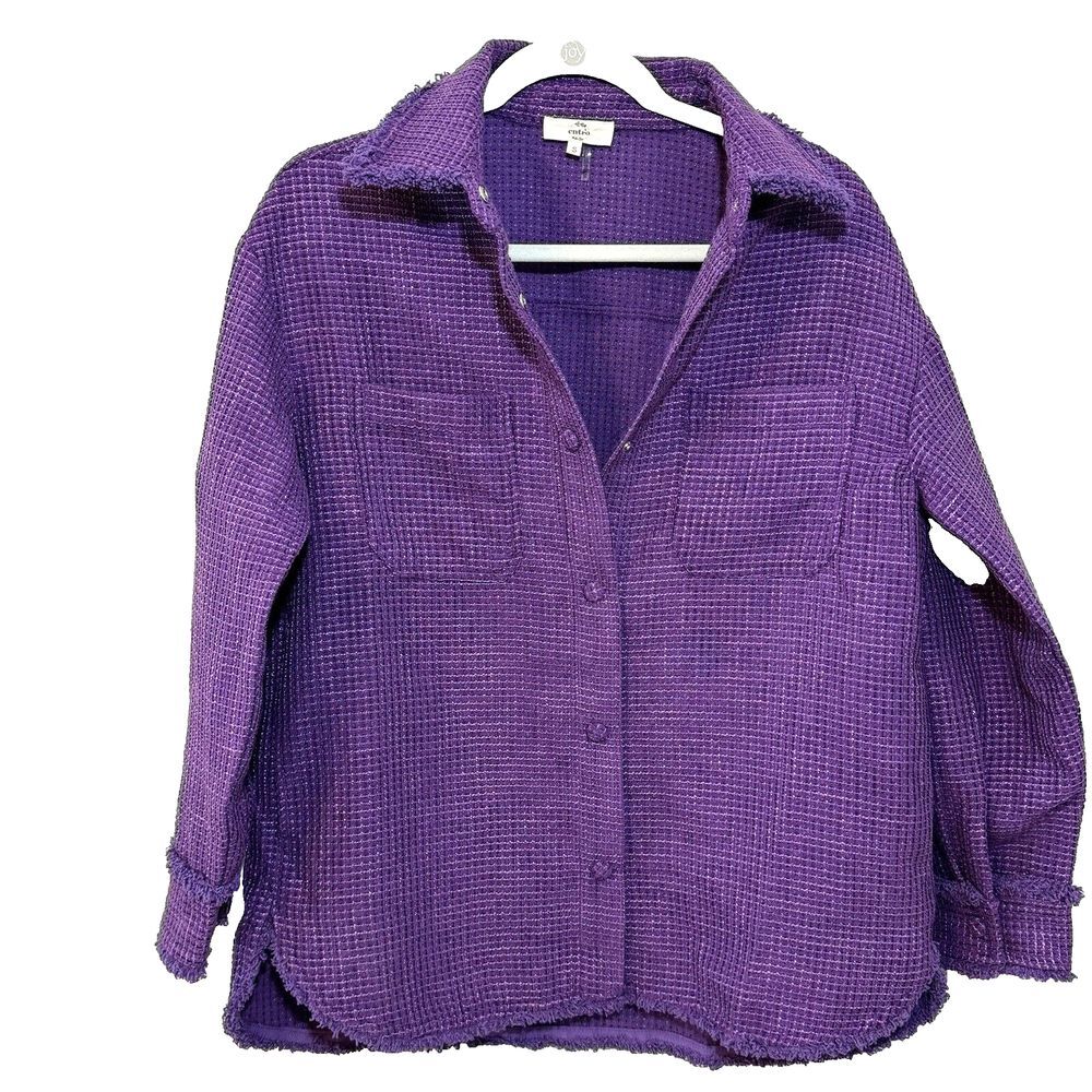 Entro‎ Boutique Women's Purple Woven Snap Front Oversized Shacket, Size L